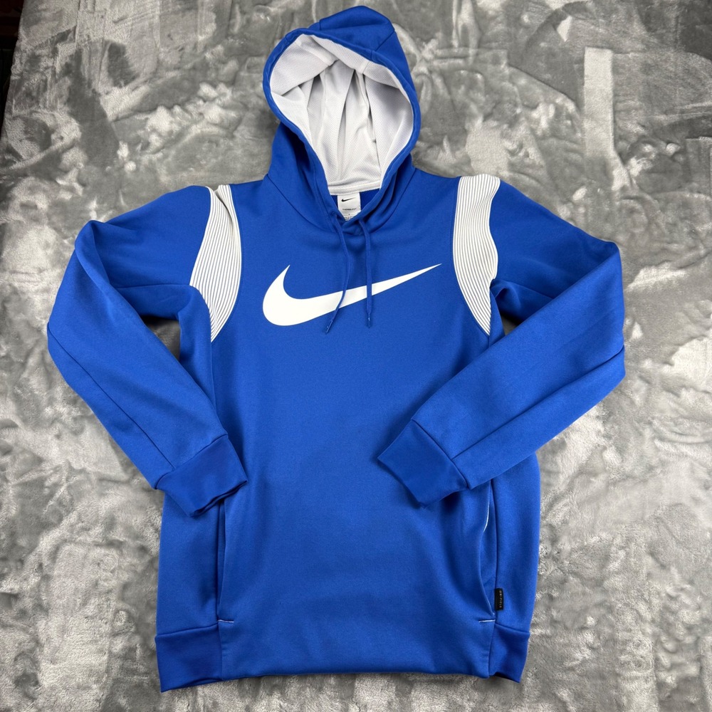 Nike Therma-FIT Hoodie Mens Small Royal Blue White On-Field Pullover Sweatshirt
